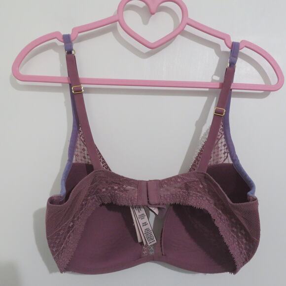 Victoria's Secret Womens Sz 34D Mauvy Purple Mesh Overlay Plunge Bra - Picture 2 of 5